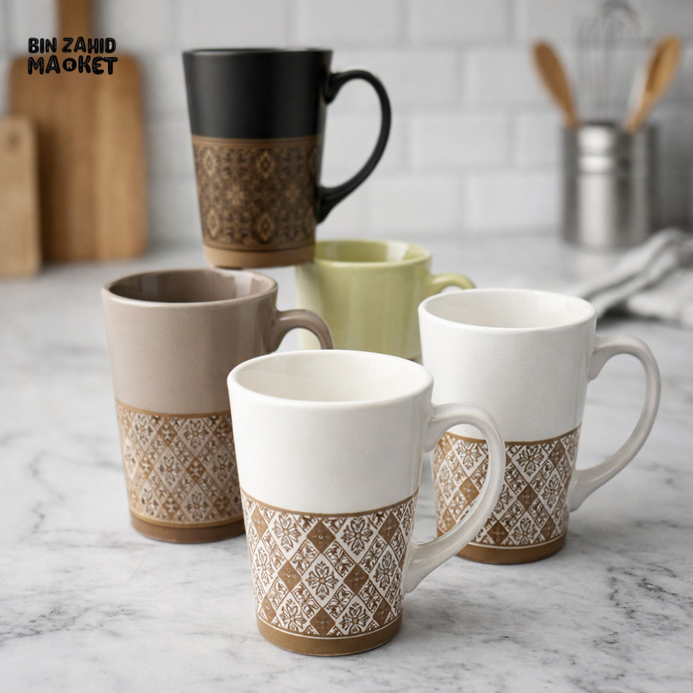 DANNY HOME CERAMIC EMBOSSED PATTERN COFFEE MUG SET 400ML MODERN DRINKWARE T01-50