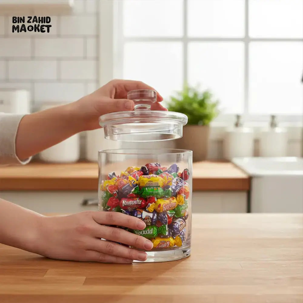 DANNY HOME CLEAR GLASS CANDY STORAGE JAR WITH LID 1.5 LITRE -CB-199