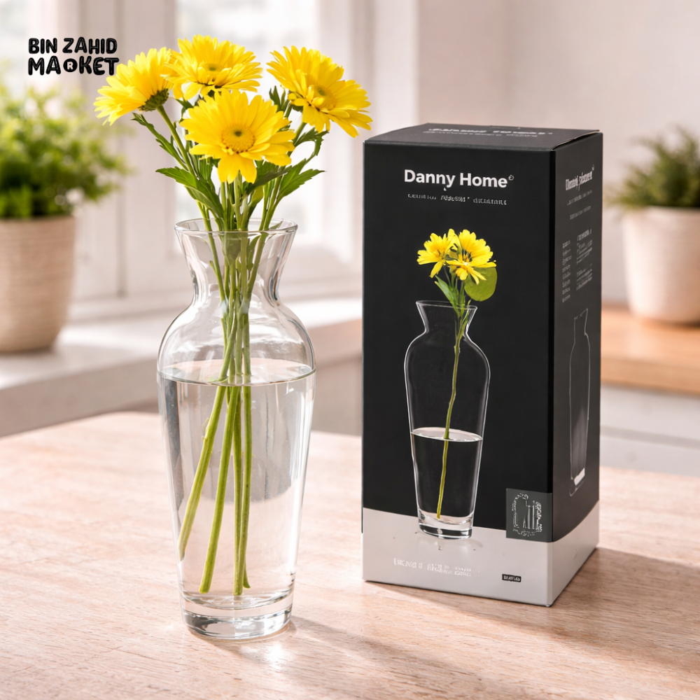 DANNY HOME CLEAR GLASS FLOWER VASE ELEGANT MODERN DECORATIVE TABLE VASE FOR HOME OFFICE CENTERPIECE CB-46