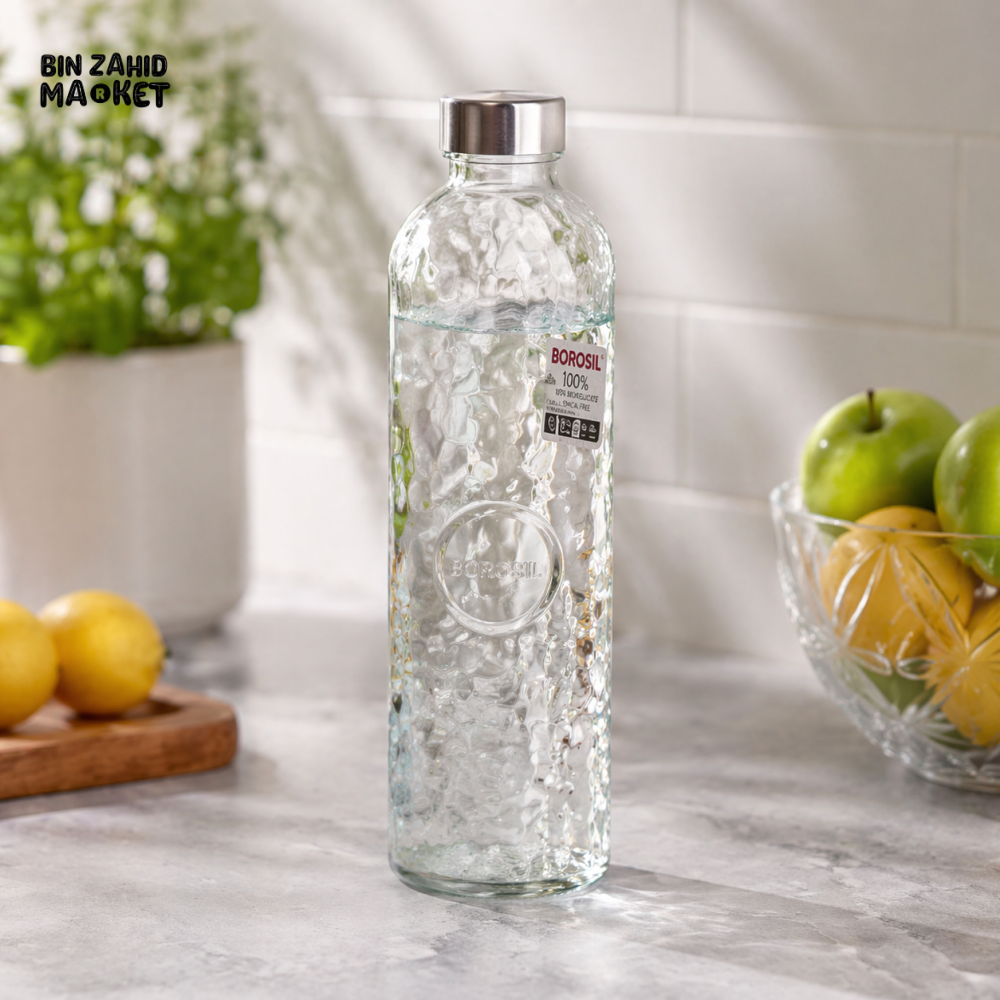 DANNY HOME CLEAR GLASS WATER BOTTLE 1000ML WITH SCREW CAP REUSABLE DRINKING BOTTLE FOR KITCHEN HOME OFFICE 1966-104