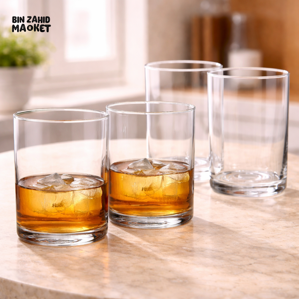 DANNY HOME CLEAR LOWBALL WHISKEY GLASS SET 390ML CLASSIC ROCKS TUMBLER FOR SCOTCH BOURBON COCKTAIL 4PCS CB28-25