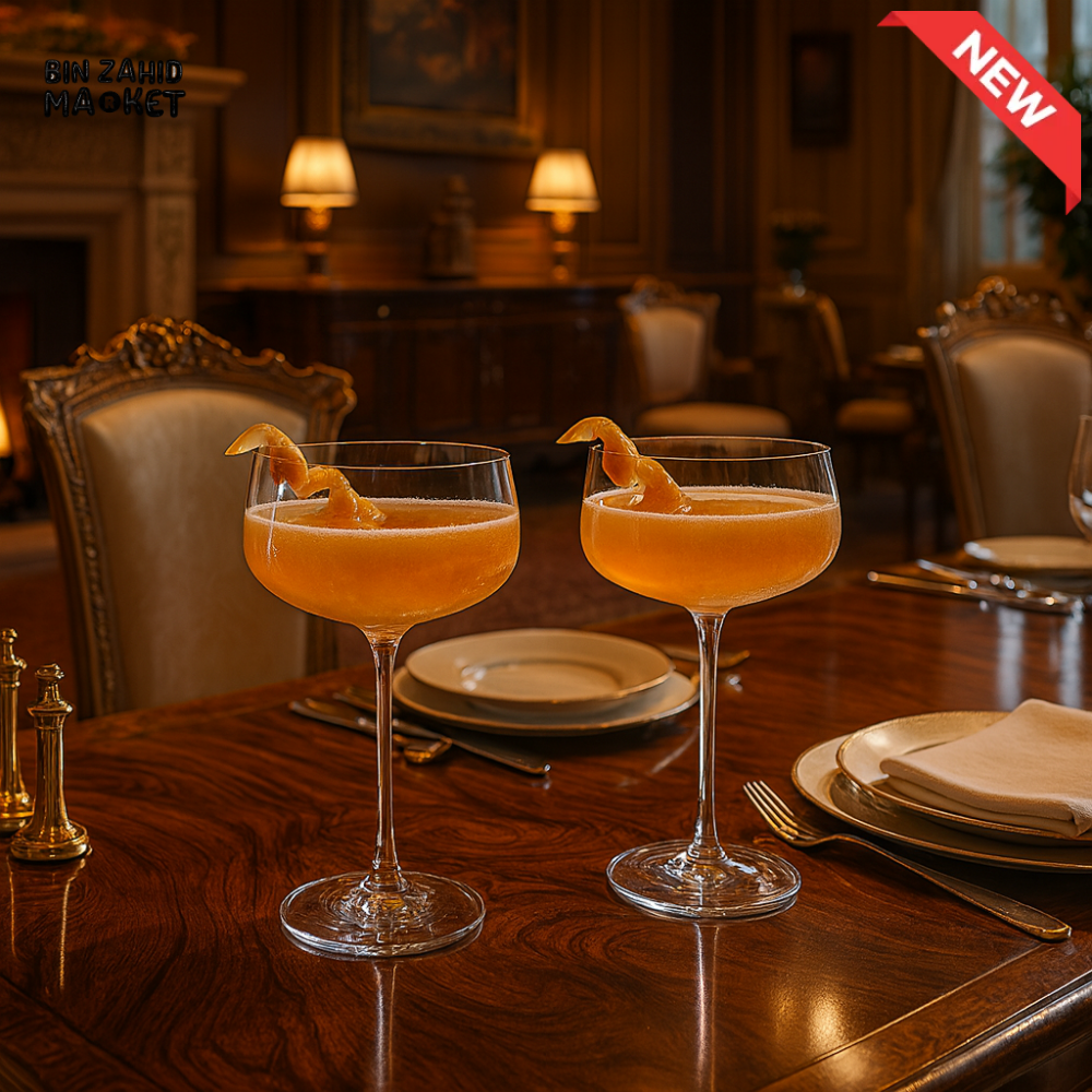 DANNY HOME COCKTAIL 2 PIECE GLASS SET WITH ORANGE GARNISH – ELEGANT STEMWARE FOR DRINKS & DINING CRY09