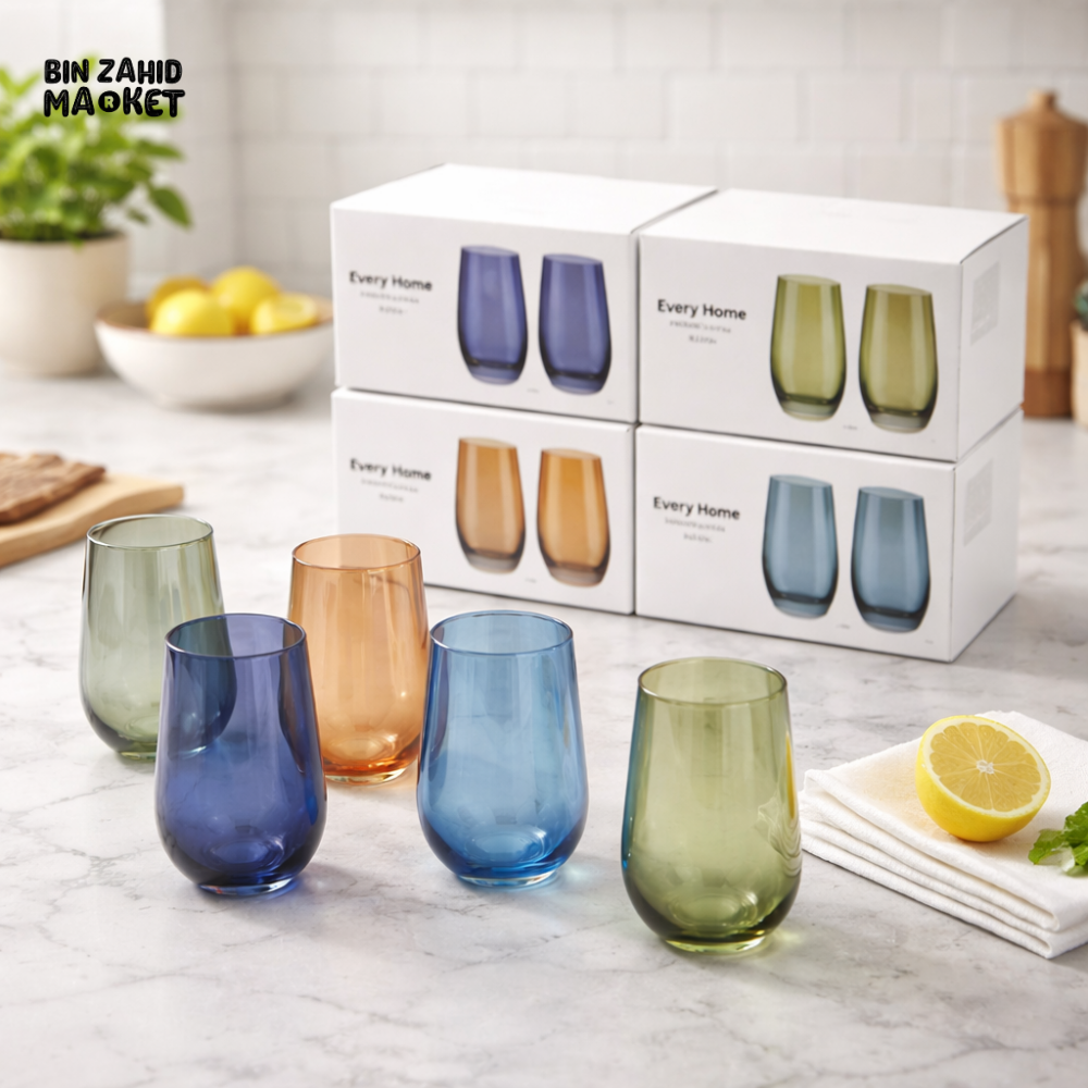 DANNY HOME COLORED GLASS TUMBLER DRINKING SET 6PCS MODERN WATER JUICE GLASSES MULTICOLOR DRINKWARE PREMIUM QUALITY