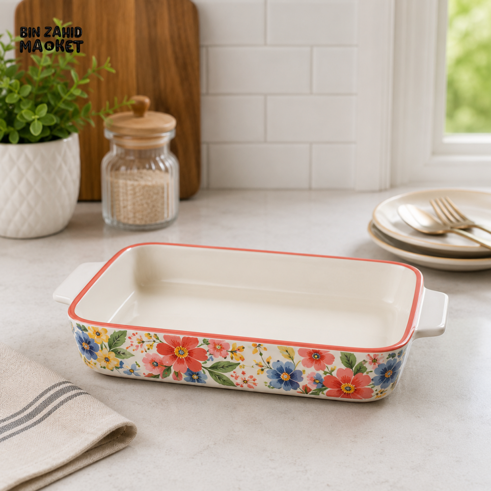 DANNY HOME COLORFUL DECORATIVE STONEWARE RECTANGULAR BAKEWARE DISH WITH HANDLES – ASC004-KP1