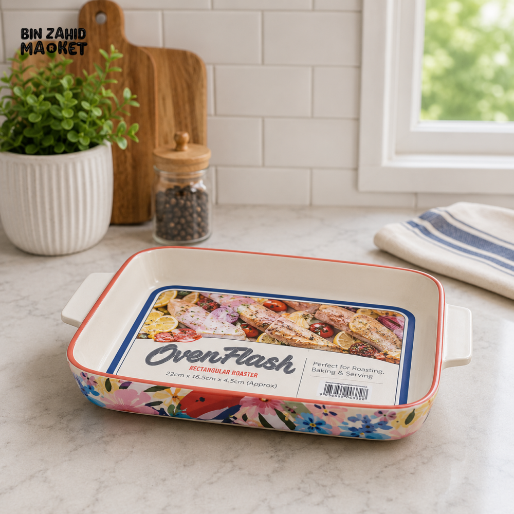 DANNY HOME COLORFUL DECORATIVE STONEWARE RECTANGULAR BAKEWARE DISH WITH HANDLES – ASC004-KP3