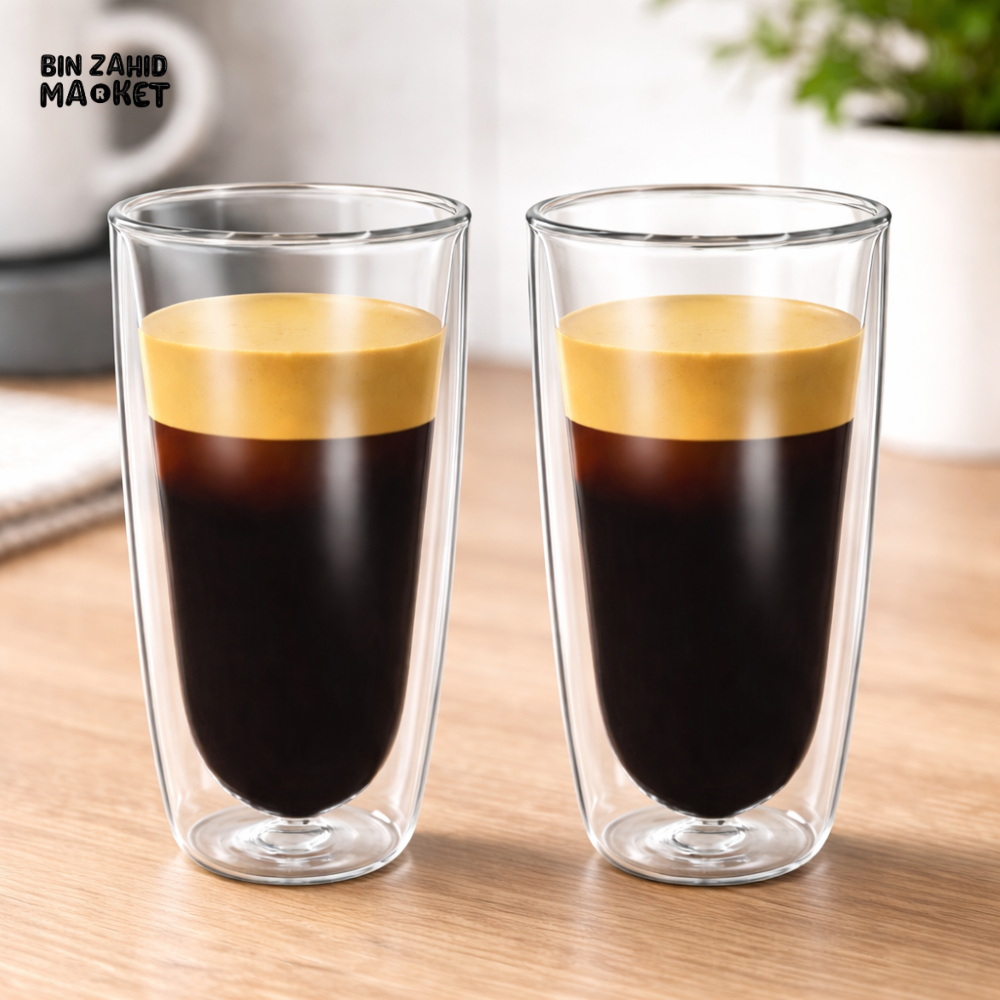 DANNY HOME DOUBLE WALL BOROSILICATE GLASS CUP SET 300ML 2PCS HEAT RESISTANT INSULATED DRINKWARE DW03-03