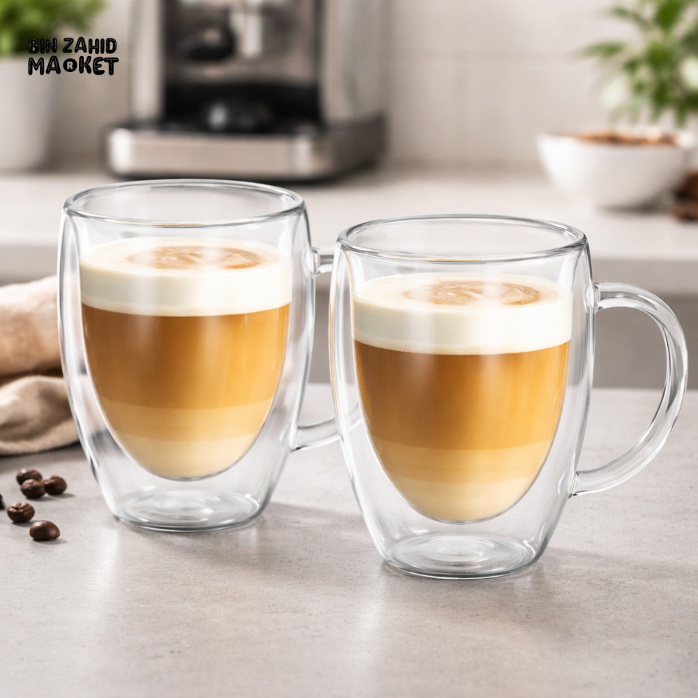 DANNY HOME DOUBLE WALL BOROSILICATE GLASS ESPRESSO COFFEE MUG SET 80ML HEAT RESISTANT INSULATED CLEAR DRINKING CUP 2PCS