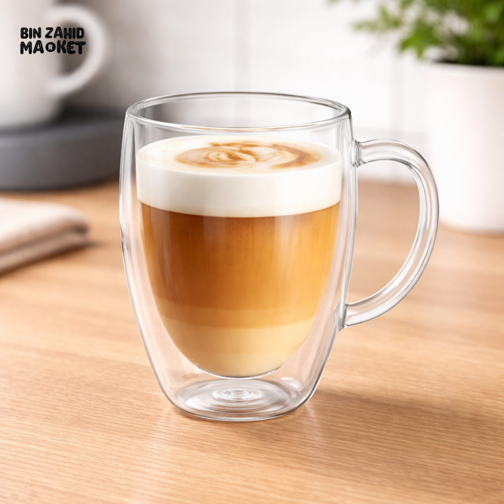 DANNY HOME DOUBLE WALL BOROSILICATE GLASS MUG SET WITH HANDLE 200ML 2PCS HEAT RESISTANT INSULATED COFFEE CUP DW02-06