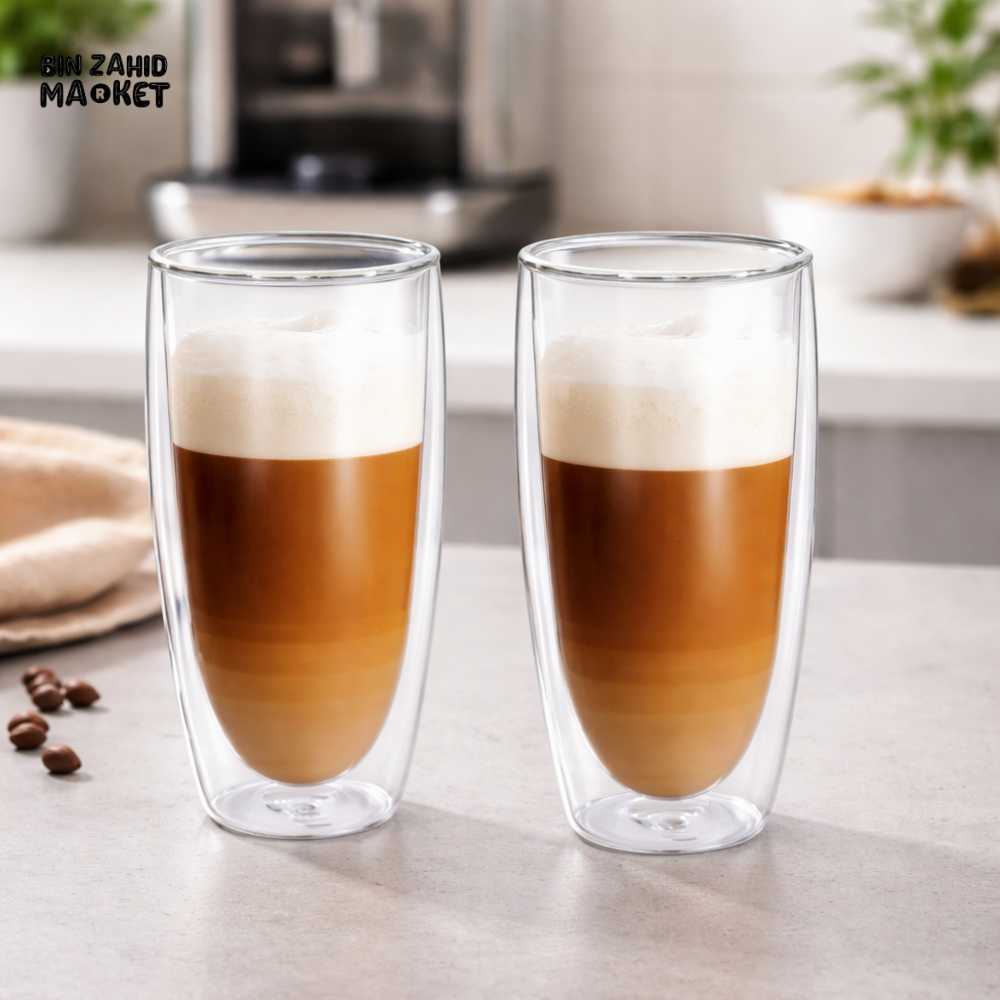 DANNY HOME DOUBLE WALL BOROSILICATE GLASS TUMBLER 400ML HEAT RESISTANT INSULATED CLEAR DRINKING CUP SET 2PCS DW02-04