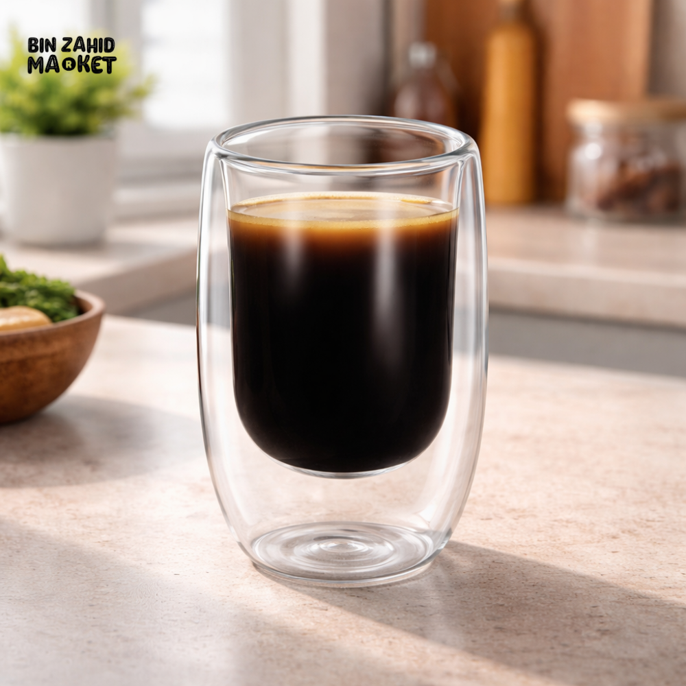 DANNY HOME DOUBLE WALLED BOROSILICATE GLASS ESPRESSO CUP SET 80ML HEAT RESISTANT CLEAR DRINKWARE 2PCS DW01-01