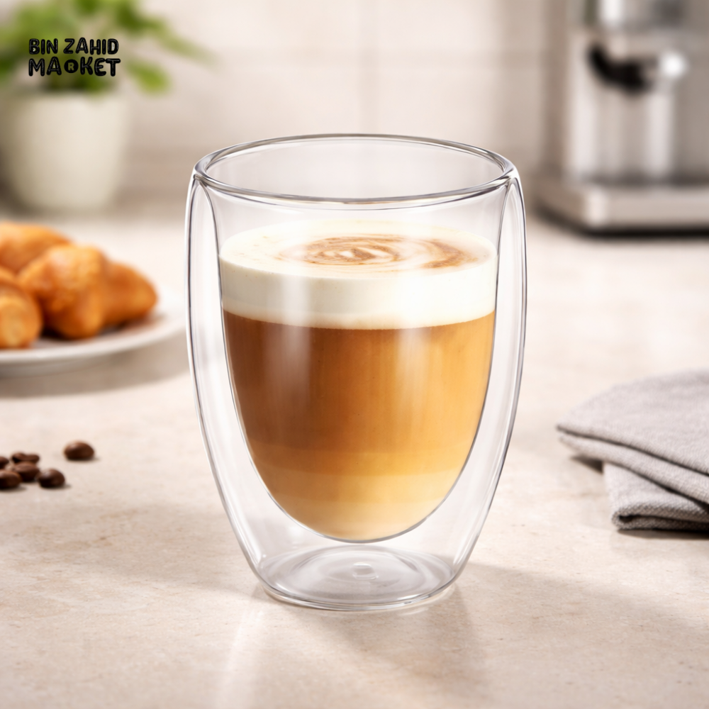 DANNY HOME DOUBLE WALLED BOROSILICATE GLASS ESPRESSO CUP SET 80ML HEAT RESISTANT INSULATED COFFEE TEA GLASSES (2PCS)