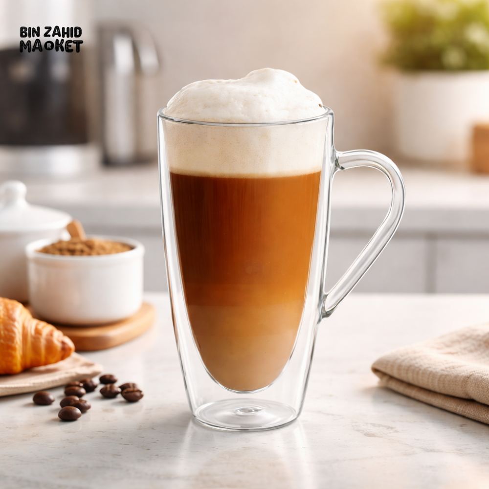 DANNY HOME DOUBLE WALLED BOROSILICATE GLASS MUG SET 350ML HEAT RESISTANT INSULATED COFFEE & TEA CUPS 2PCS DW07-02