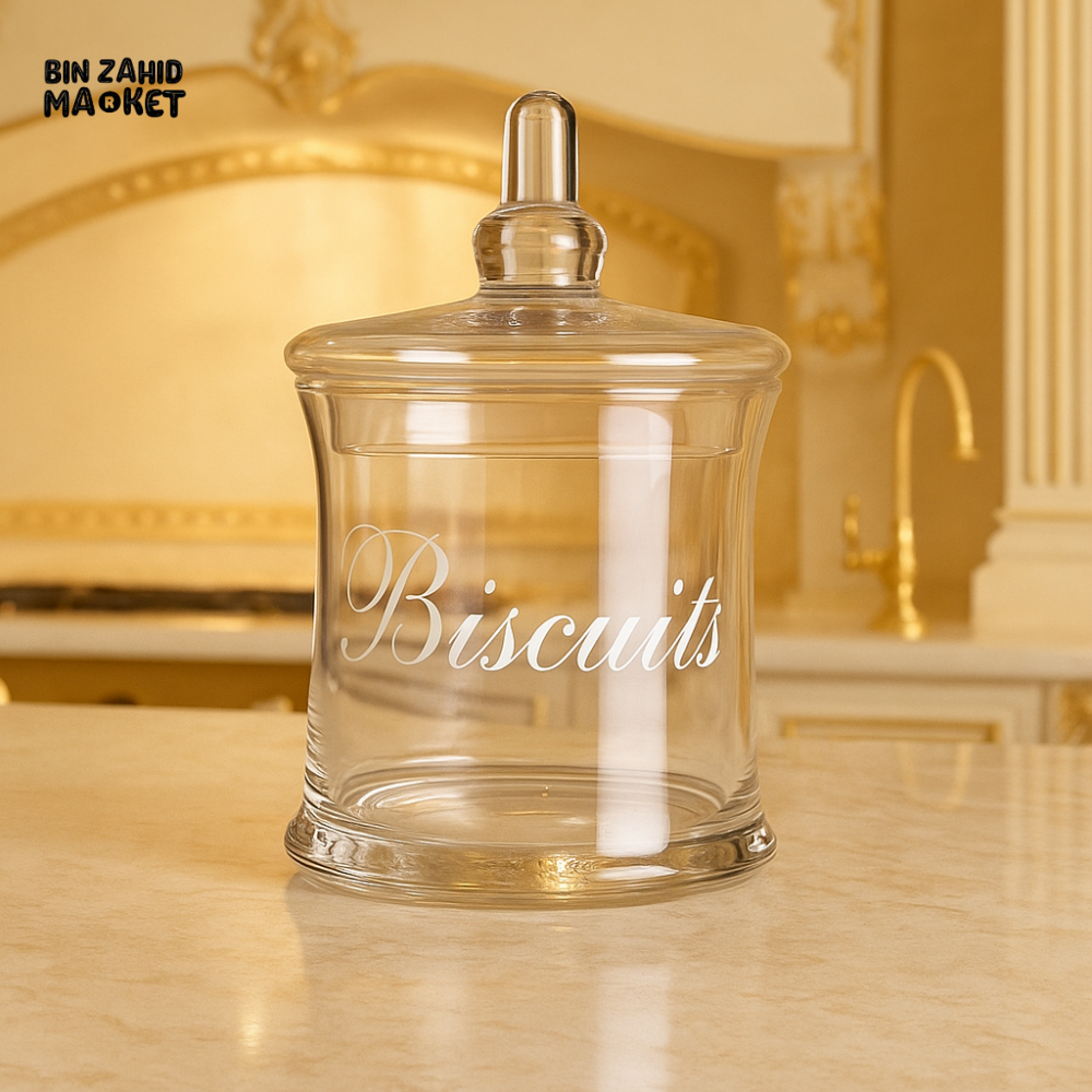 DANNY HOME GLASS BISCUIT JAR WITH LID – TRANSPARENT STORAGE CONTAINER FOR COOKIES, SNACKS & TREATS | LUXURY VILLA STYLE JAR