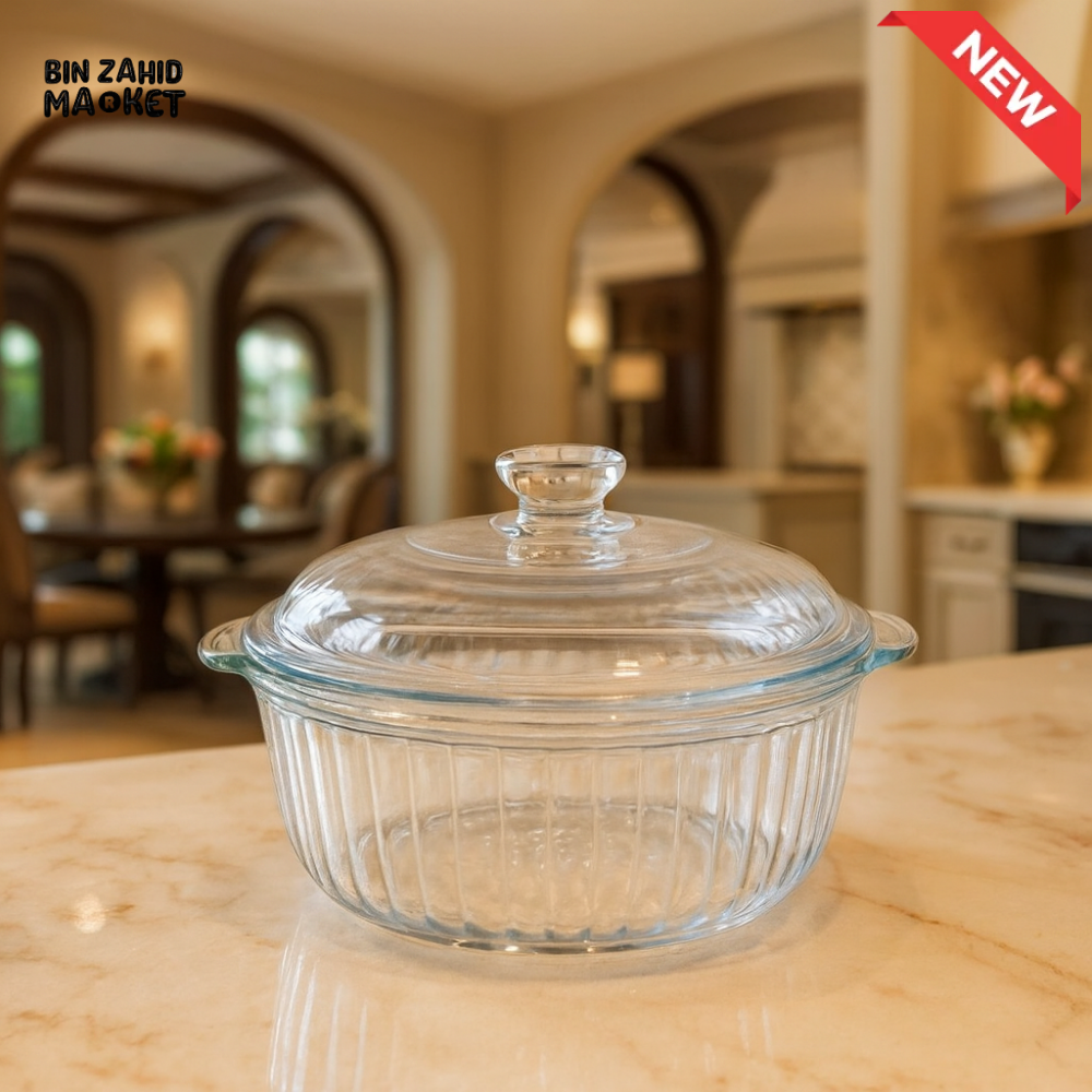 DANNY HOME GLASS CASSEROLE WITH LID – OVEN SAFE LUXURY VILLA TABLETOP COOKWARE 2400ML GC01 24