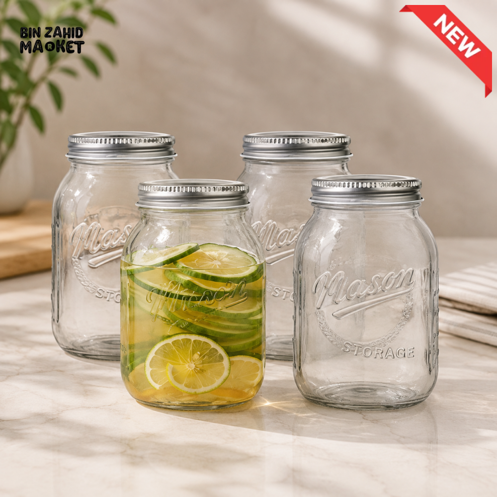 GLASS MASON STORAGE JARS WITH METAL LIDS - 6 PIECE
