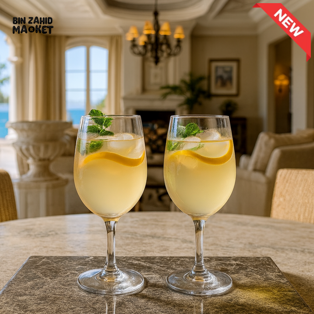 DANNY HOME GLASS SET 2 PIECE WITH LEMON & MINT – ELEGANT STEMWARE FOR COCKTAILS & DINING CRY08