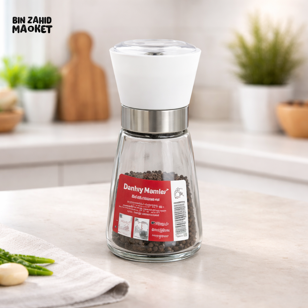DANNY HOME GLASS SPICE GRINDER JAR 170ML MANUAL SALT & PEPPER MILL WITH ADJUSTABLE GRINDER REFILLABLE KITCHEN SEASONING