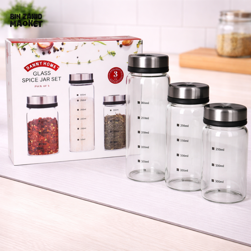 DANNY HOME GLASS SPICE JAR SET – MEASURING STORAGE CONTAINERS WITH AIRTIGHT LIDS FOR KITCHEN ORGANIZATION -1900-41