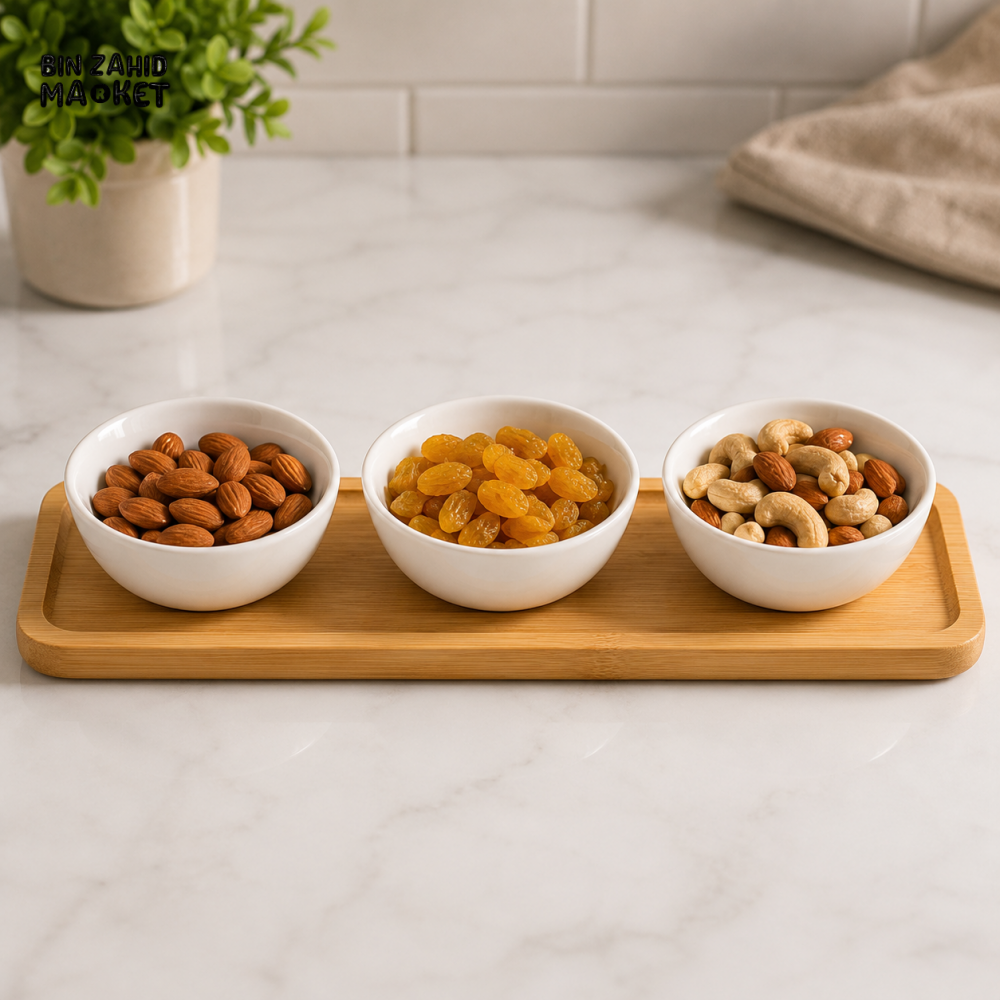 DANNY HOME GOLD LINE 4-PIECE PORCELAIN SNACK SERVING SET WITH BAMBOO TRAY LMLW45-4T + G