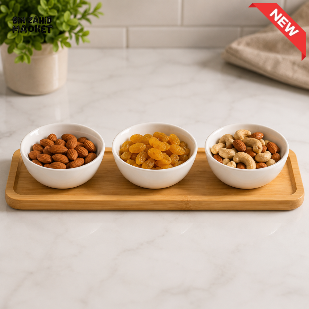 DANNY HOME GOLD LINE 4-PIECE PORCELAIN SNACK SERVING SET WITH BAMBOO TRAY LMLW45-4T + G
