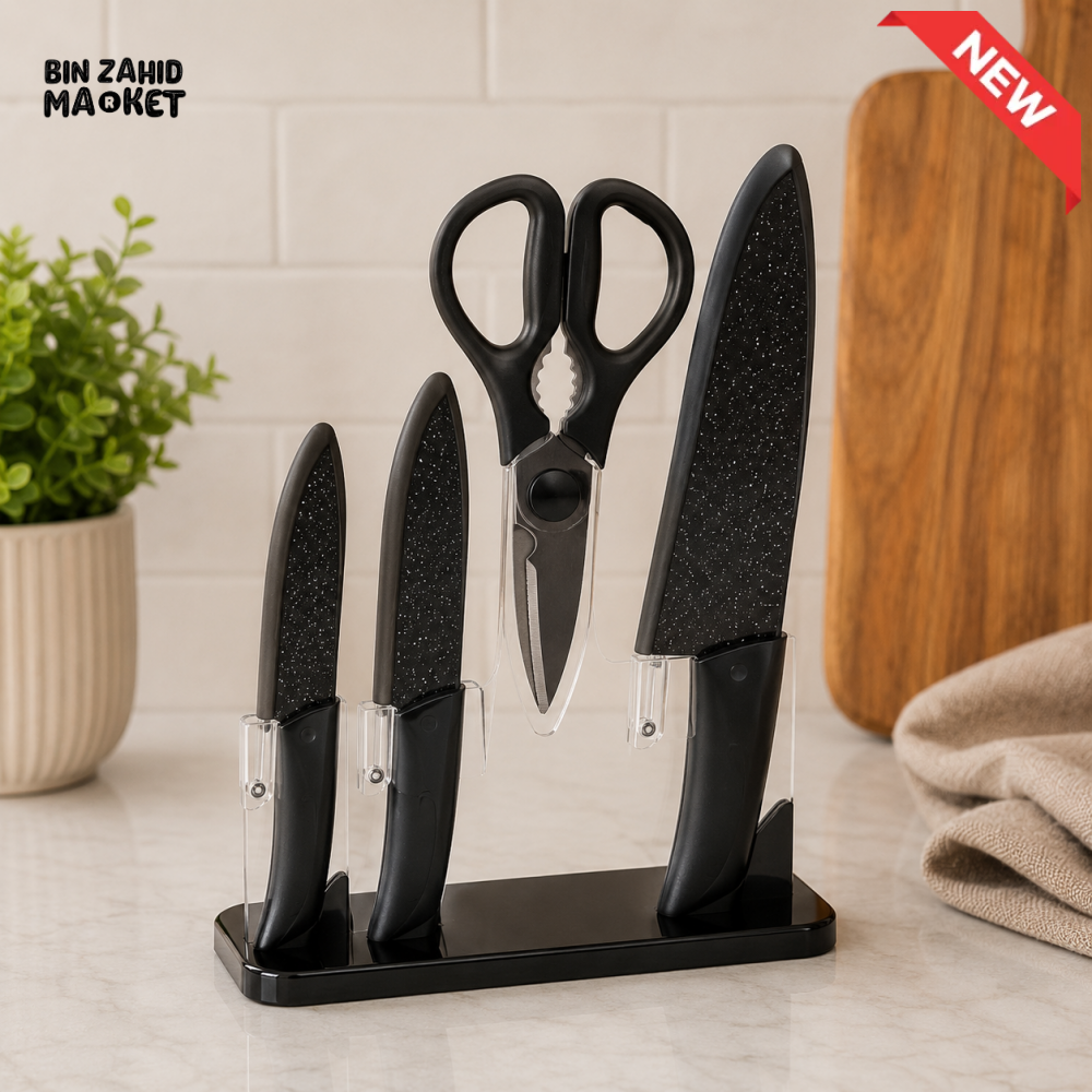 DANNY HOME KITCHEN KNIFE AND SCISSORS SET WITH STORAGE STAND - 4 PIECE SET