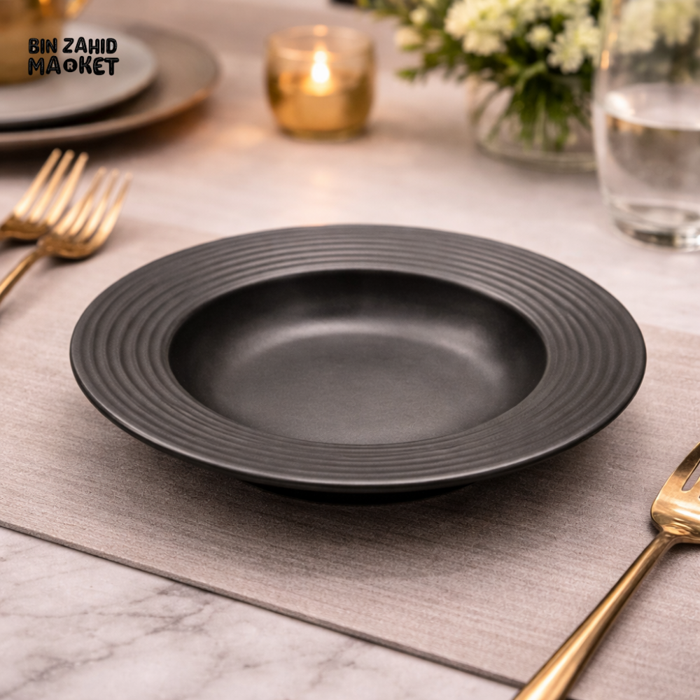 DANNY HOME LUXURY BLACK CERAMIC DEEP PLATE 20CM -A40-2