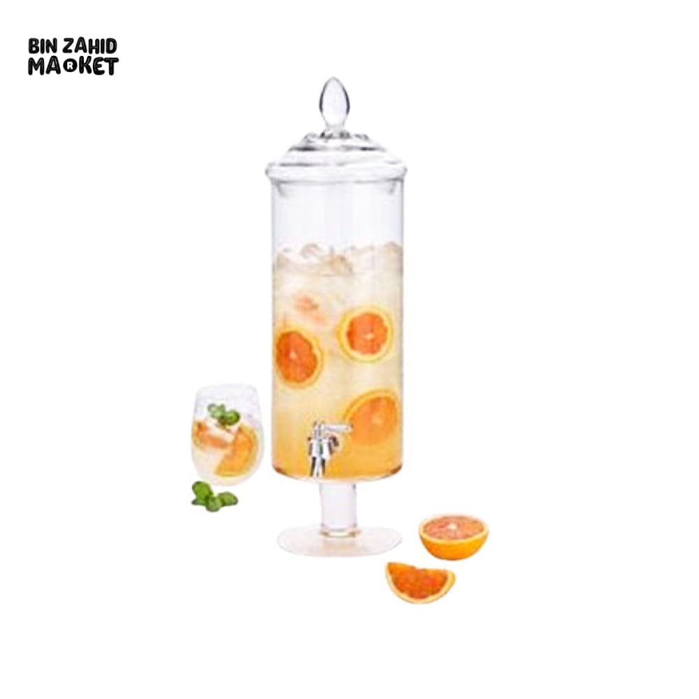 DANNY HOME LUXURY GLASS BEVERAGE DISPENSER – TALL JUICE & WATER SERVER WITH TAP AND LID FOR HOME & PARTY USE