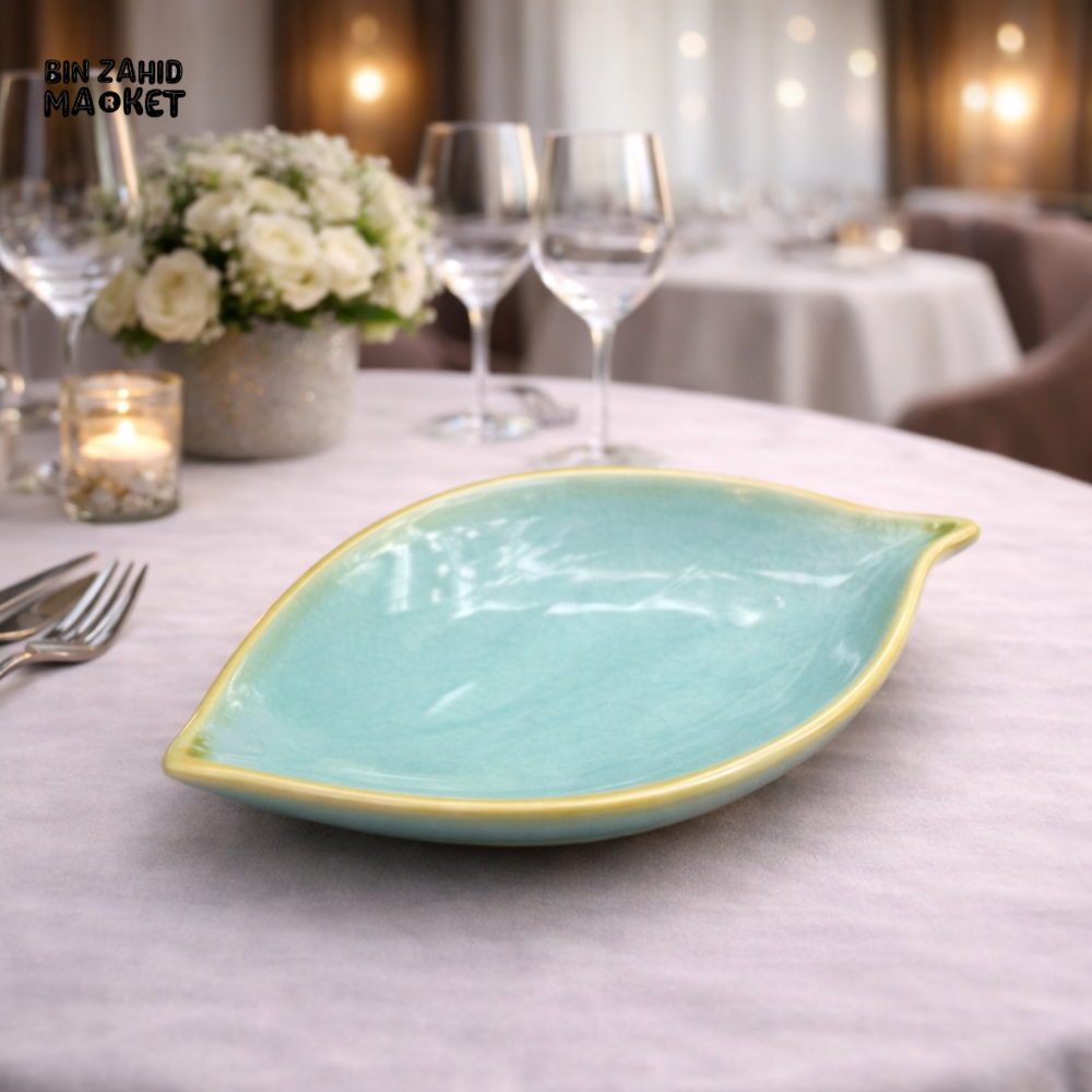 DANNY HOME LUXURY TURQUOISE LEAF SERVING DISH – ELEGANT CERAMIC DINING PLATE - CZT13-58