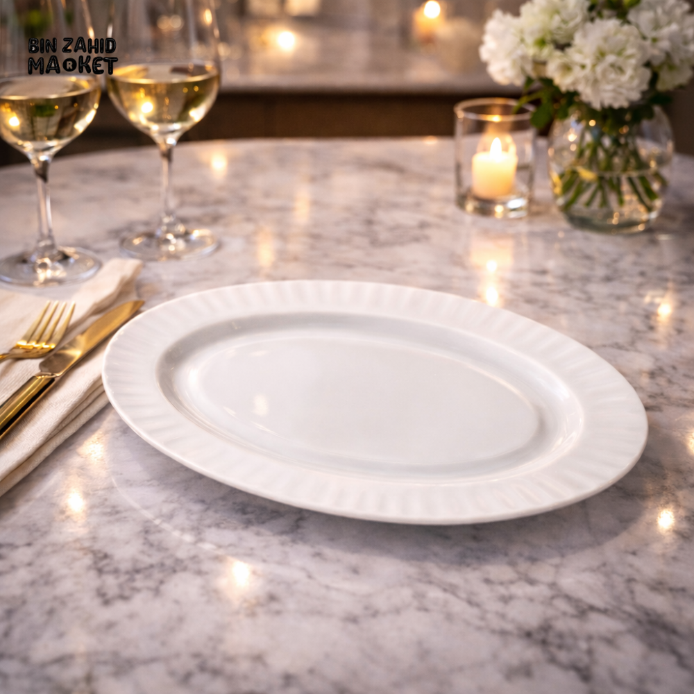 DANNY HOME LUXURY WHITE PORCELAIN SERVING PLATE – 14 INCH ELEGANT DINING TABLEWARE - XYP140