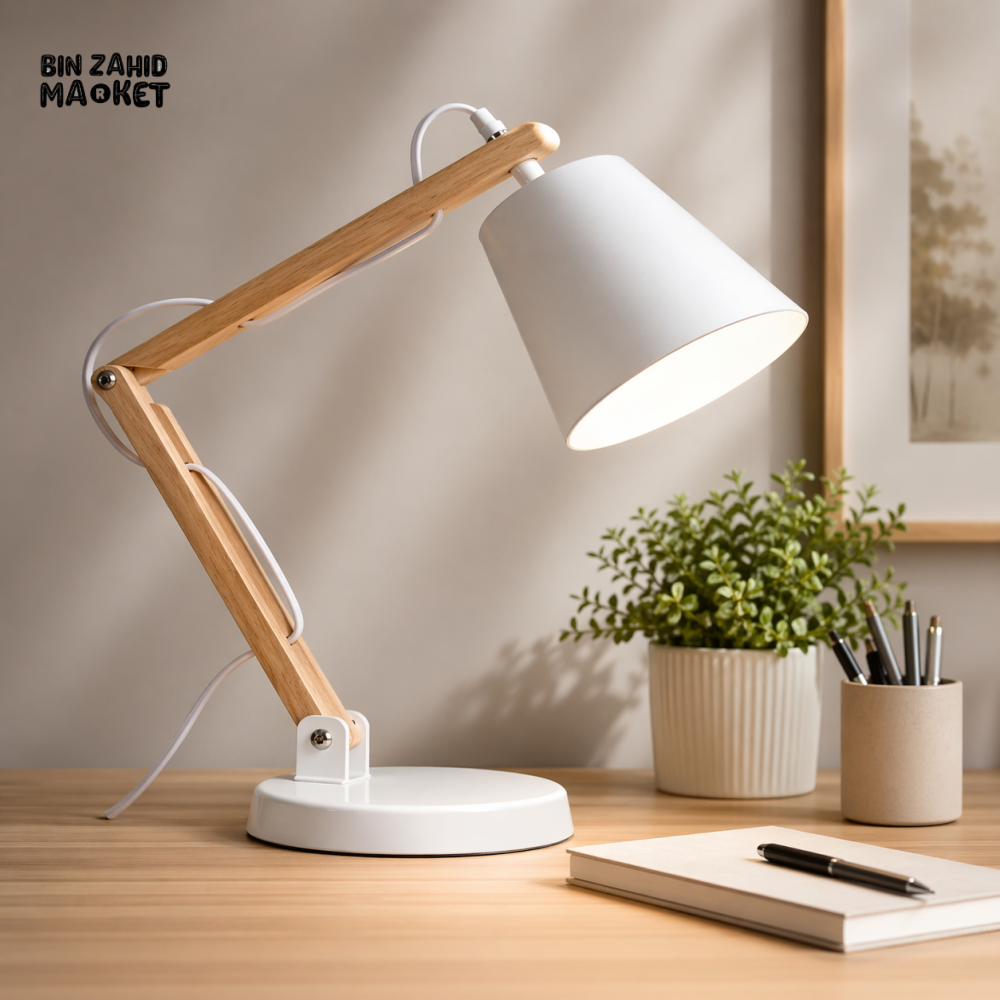 DANNY HOME MODERN ADJUSTABLE WOODEN ARM TABLE LAMP WHITE NORDIC DESK LIGHT TL-021-1