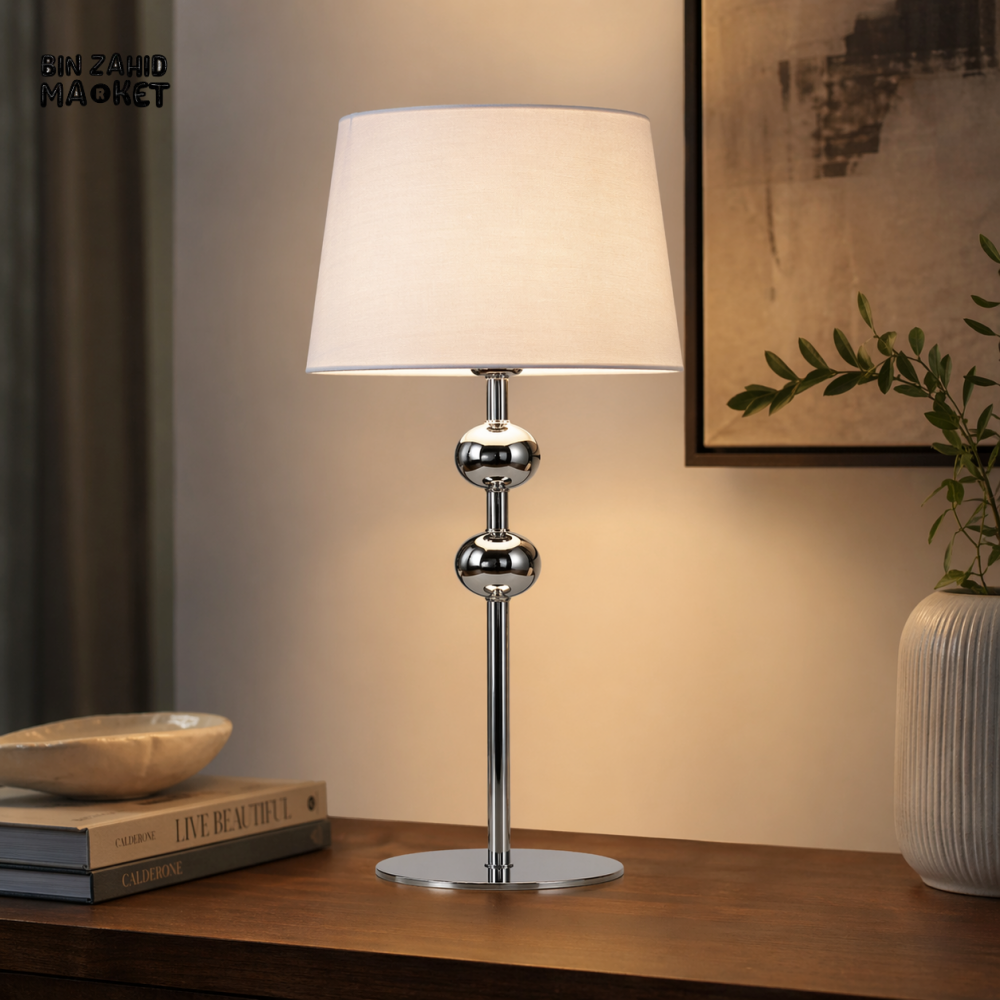 DANNY HOME MODERN CHROME METAL TABLE LAMP WITH FABRIC SHADE β ELEGANT DECORATIVE BEDROOM & LIVING ROOM LIGHT TL-061-02