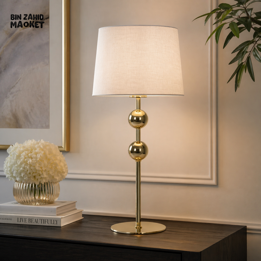 DANNY HOME MODERN GOLD METAL TABLE LAMP WITH FABRIC SHADE β DECORATIVE BEDSIDE / LIVING ROOM LIGHTING β TL-061-01