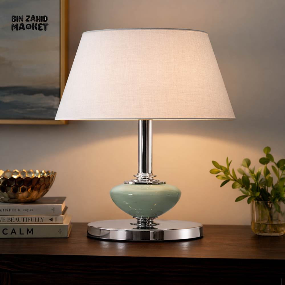 DANNY HOME MODERN GREEN CERAMIC TABLE LAMP WITH FABRIC SHADE DECORATIVE NIGHTSTAND LIGHT FOR BEDROOM LIVING ROOM