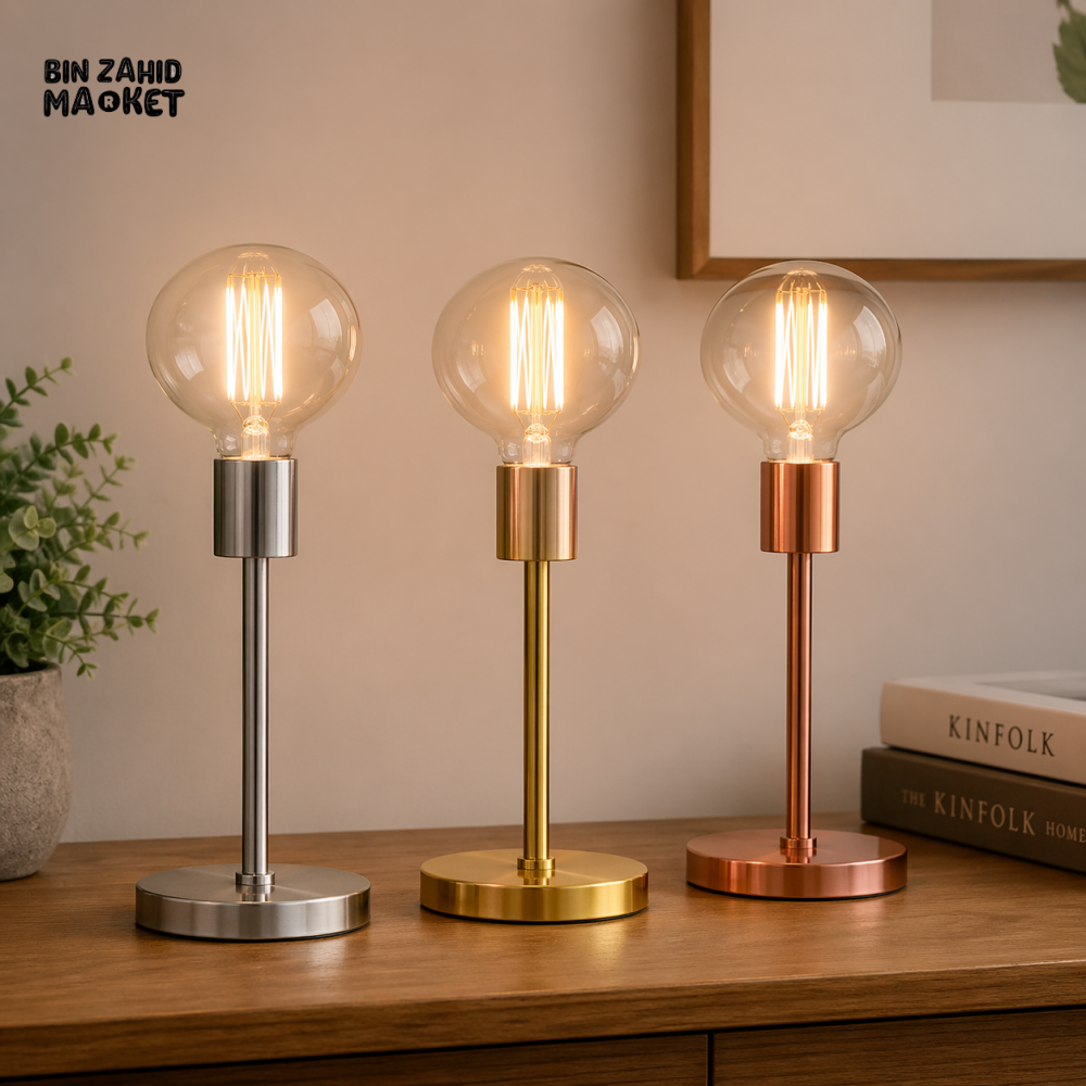 DANNY HOME MODERN MINIMALIST METAL TABLE LAMP WITH EDISON BULB SILVER FINISH INDUSTRIAL DECOR TL-050-1