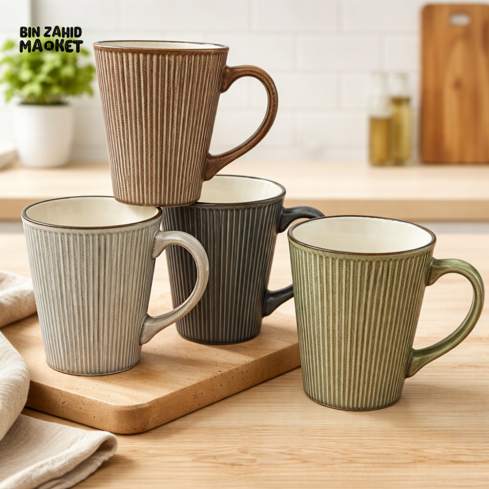DANNY HOME MODERN RIBBED PORCELAIN COFFEE MUG 400ML PREMIUM CERAMIC DRINKWARE FOR TEA COFFEE MILK KITCHEN USE T01-42