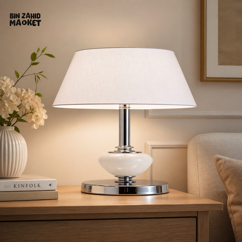 DANNY HOME MODERN WHITE CERAMIC BASE TABLE LAMP WITH FABRIC SHADE – ELEGANT HOME DÉCOR LIGHTING TL-018-2