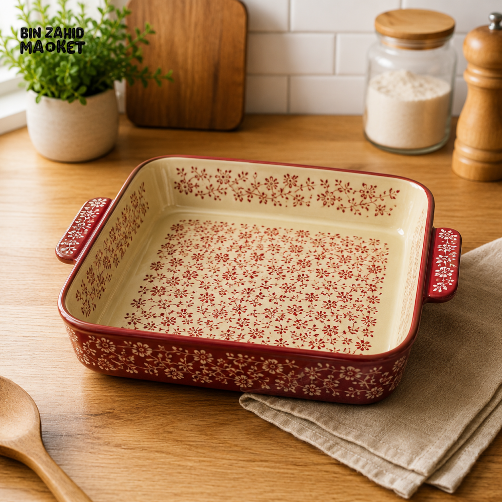 DANNY HOME OVAL PORCELAIN CERAMIC BAKING TRAY WITH HANDLES VINTAGE FLORAL DESIGN SM01-19