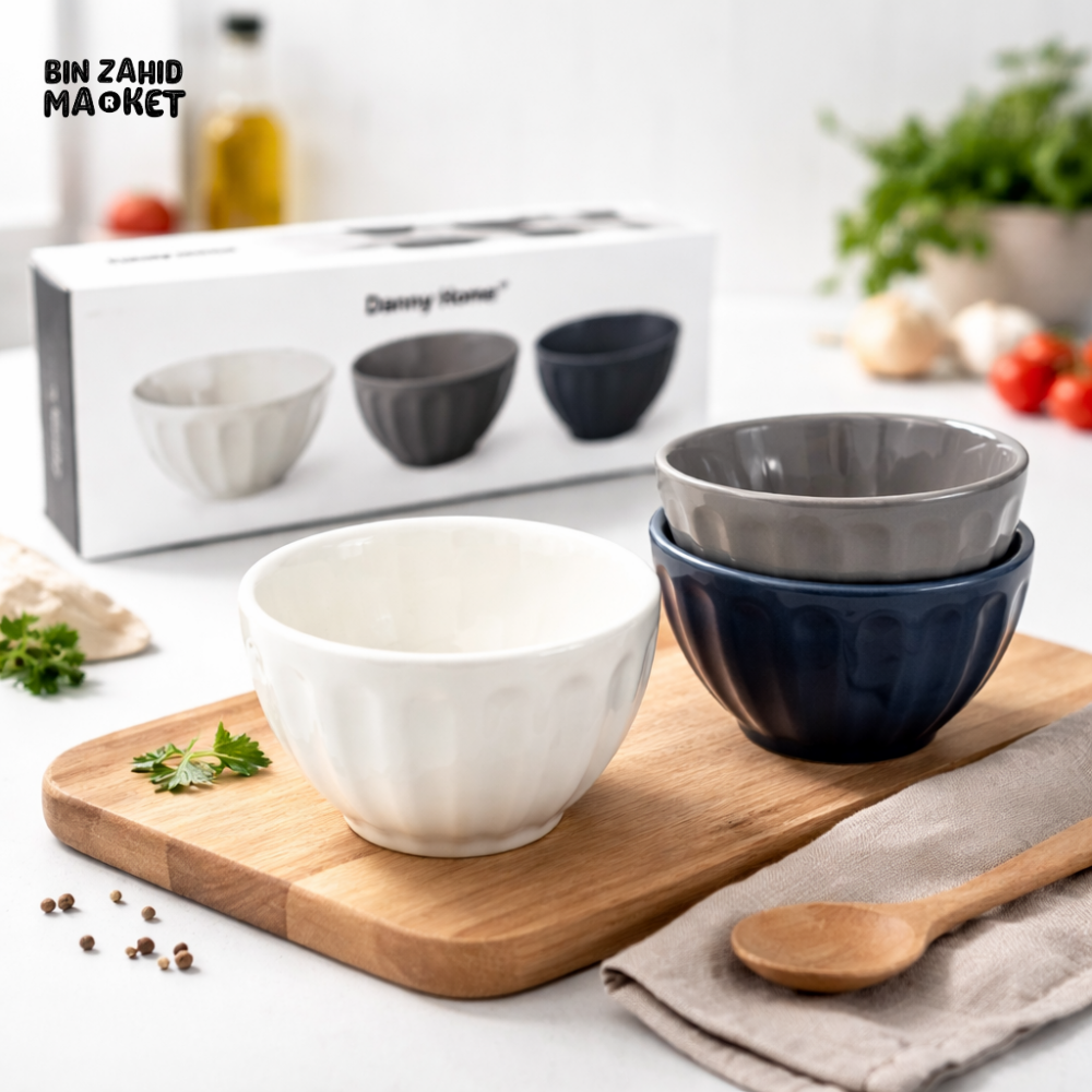 DANNY HOME PORCELAIN BOWL SET 3PCS 4.25 INCH 16OZ CERAMIC SERVING BOWLS FOR SNACKS DESSERTS AND SIDE DISHES SE-014