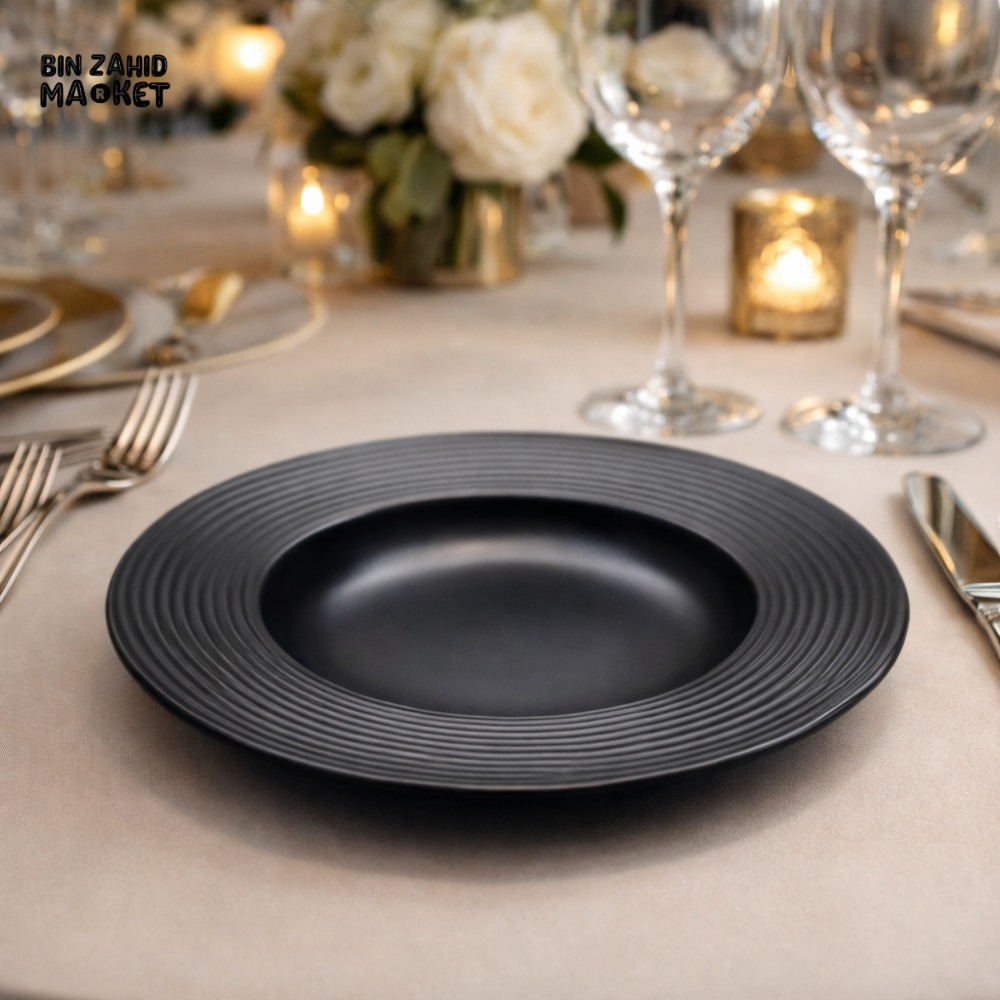 DANNY HOME PREMIUM BLACK DESSERT PLATE 21CM – ELEGANT TEXTURED MODERN TABLEWARE -D40-3