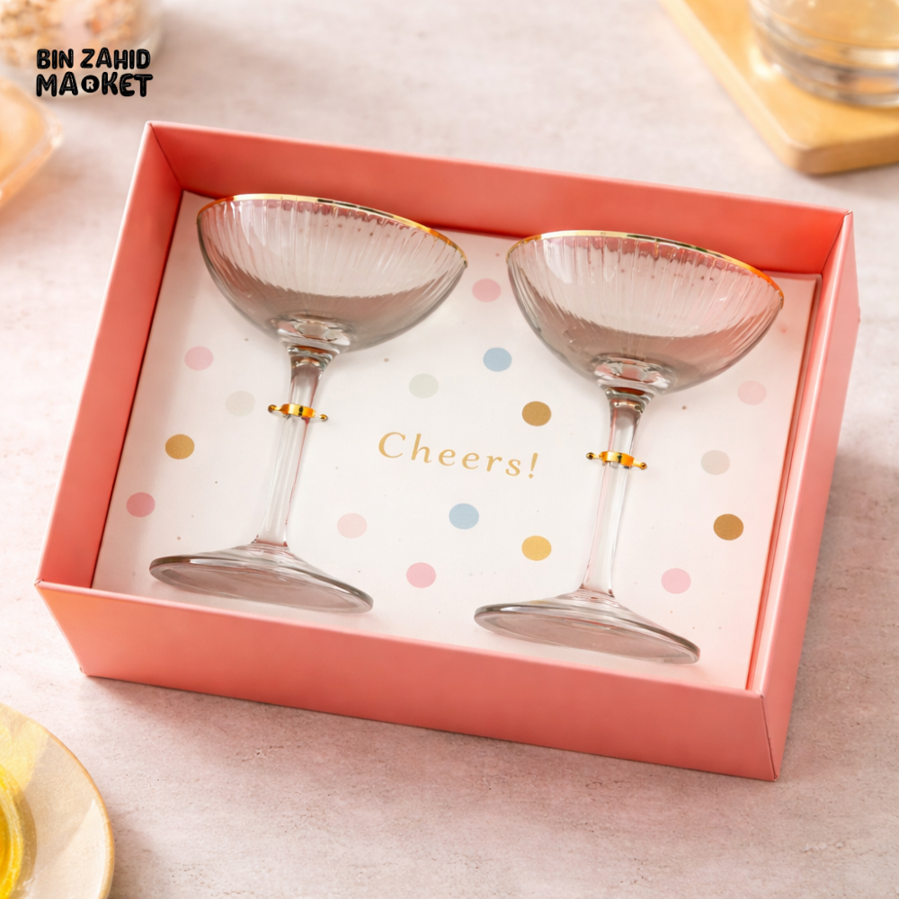 DANNY HOME PREMIUM COUPE GLASS SET 2PCS 100ML GIFT BOX COCKTAIL CHAMPAGNE DESSERT GLASSES ELEGANT STEMWARE KY-003