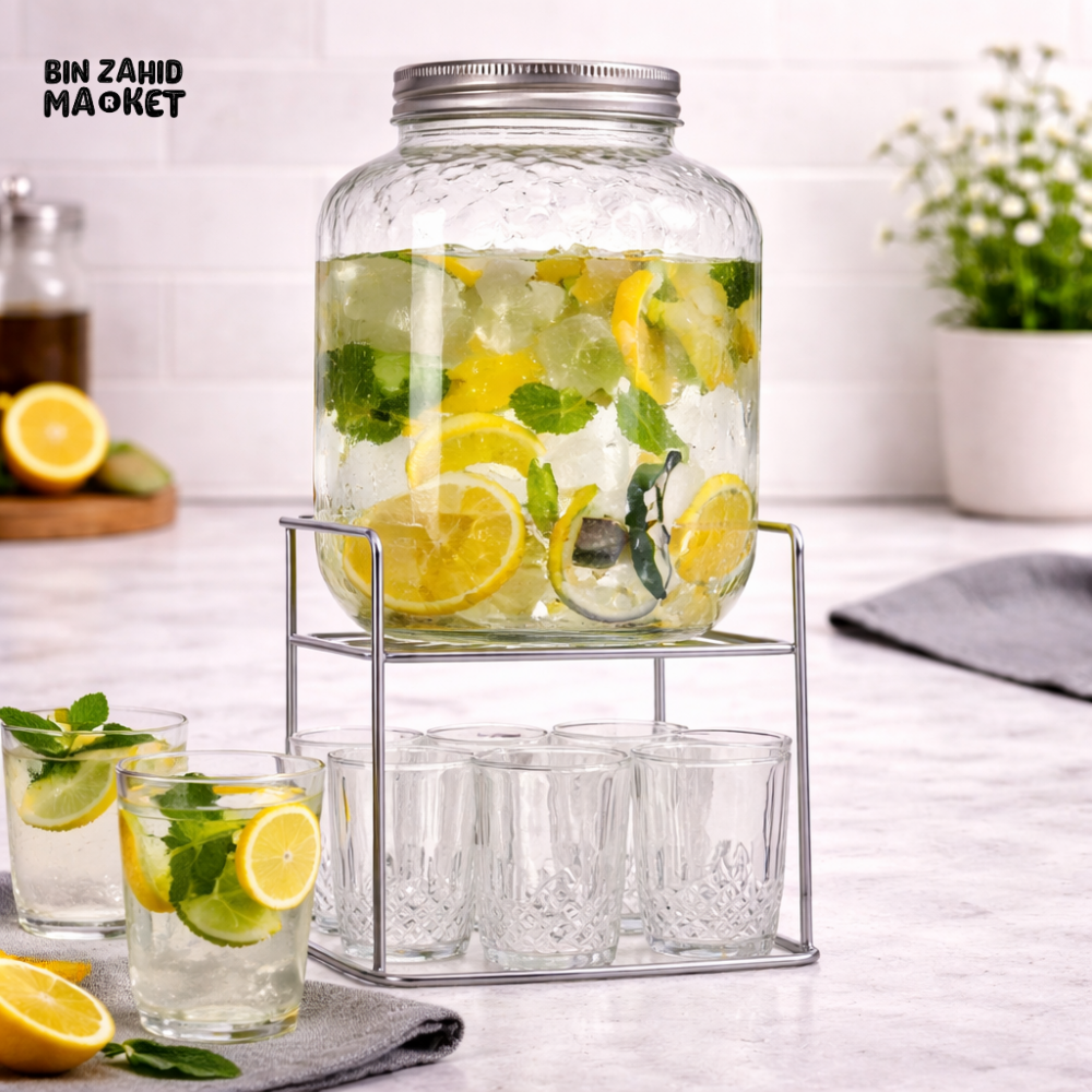 DANNY HOME PREMIUM GLASS DRINK DISPENSER SET 2PCS LARGE CAPACITY BEVERAGE SERVER WITH TAP AND METAL STAND SD-032