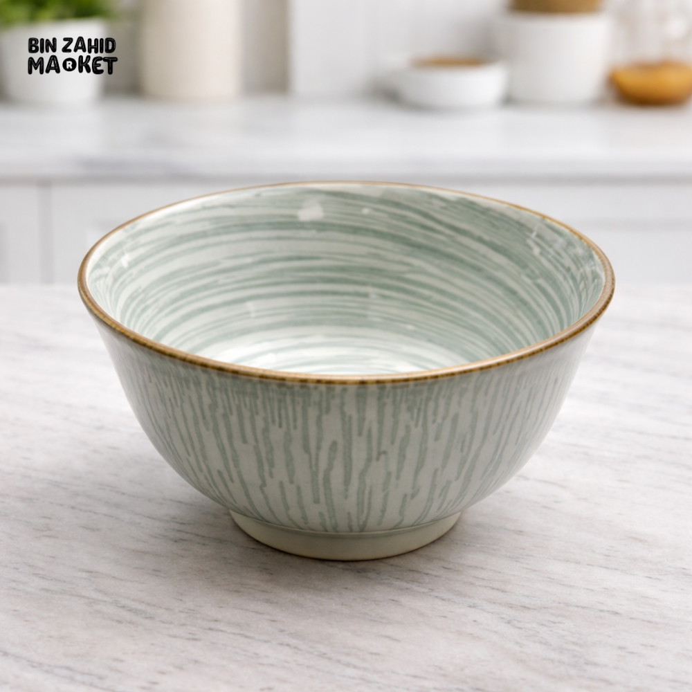 DANNY HOME PREMIUM GREEN STRIPED CERAMIC BOWL WITH GOLD RIM β MODERN DINING SERVING BOWL (15CM) 475FKW 2018