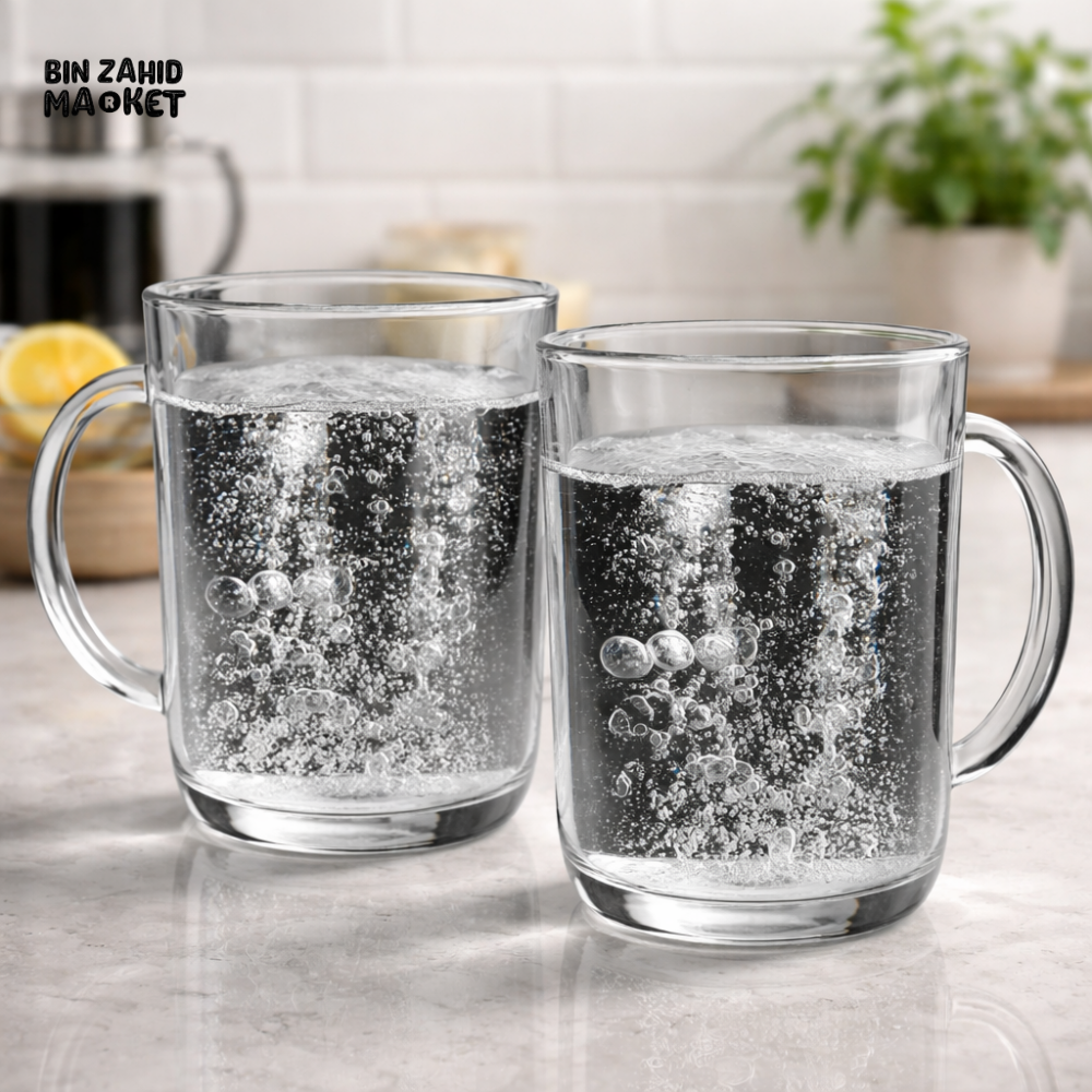 DANNY HOME PREMIUM LARGE CLEAR GLASS CUP SET 500ML HEAT RESISTANT DRINKING MUGS 2PCS XF001