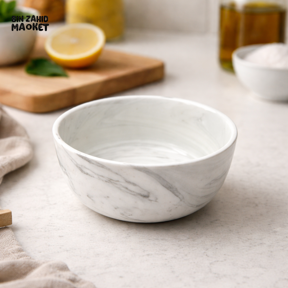PREMIUM WHITE MARBLE CERAMIC BOWL β SMALL MULTIPURPOSE SERVING & DECORATIVE KITCHEN DISH