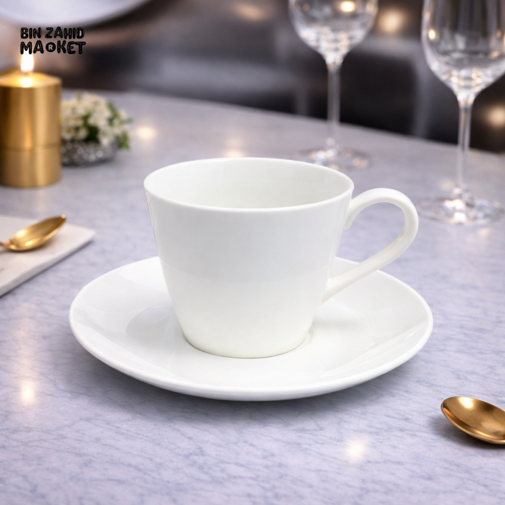 DANNY HOME PREMIUM WHITE PORCELAIN TEA CUP & SAUCER SET – 6 PIECE 220ML Brilliant Mugs