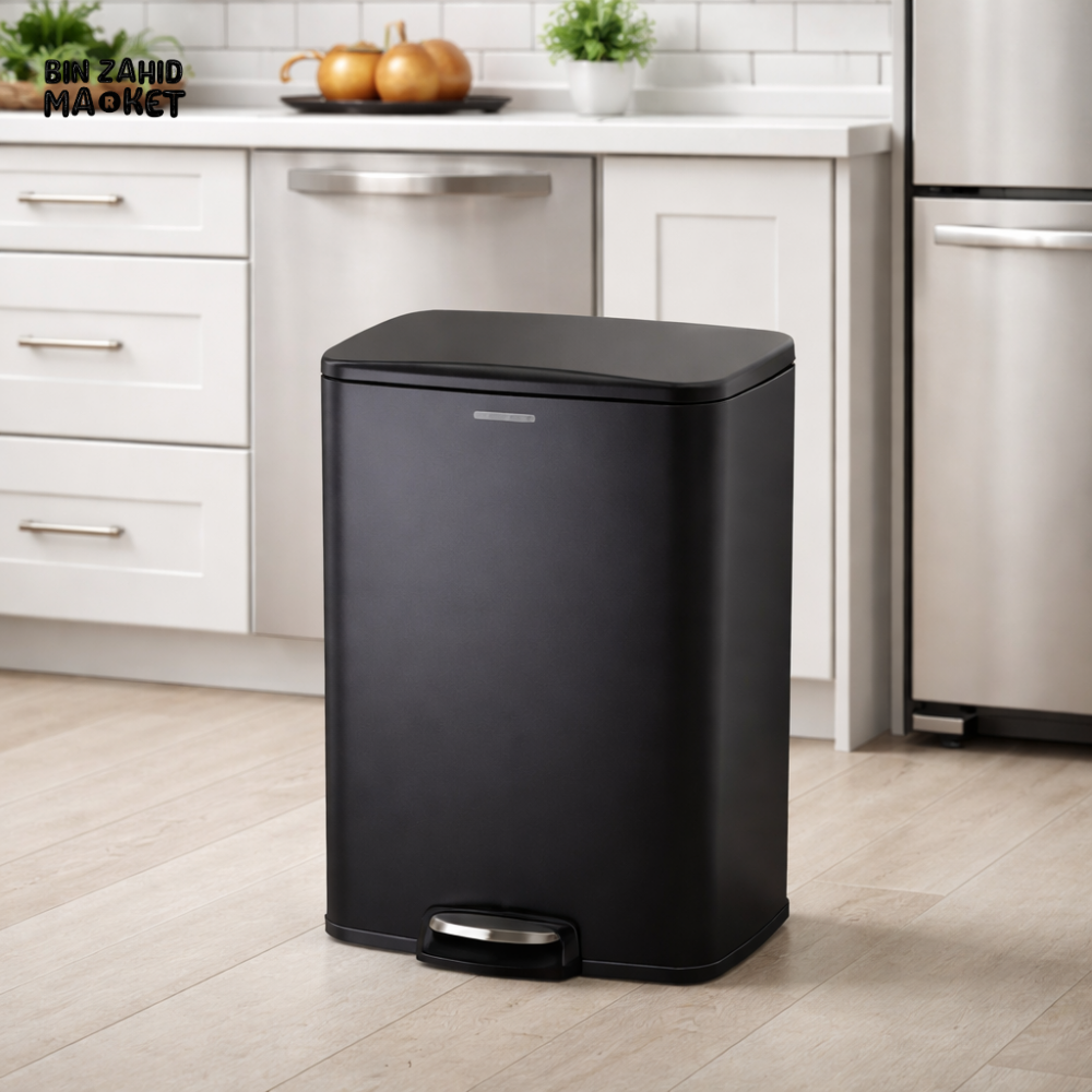 DANNY HOME RECTANGULAR STEP PEDAL TRASH CAN 30LTR BLACK SOFT CLOSE STAINLESS STEEL WASTE BIN WITH INNER BUCKET