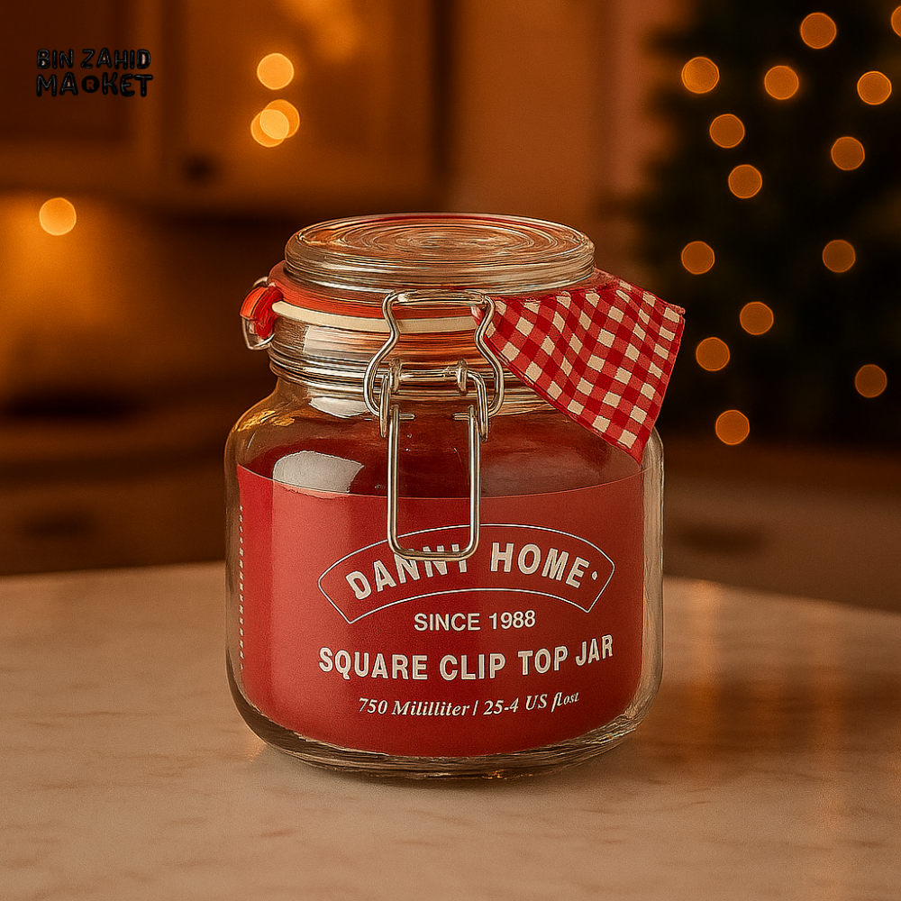 DANNY HOME SQUARE CLIP TOP JAR 525ML – AIRTIGHT GLASS STORAGE CONTAINER FOR SPICES DRY FRUITS & KITCHEN ESSENTIALS