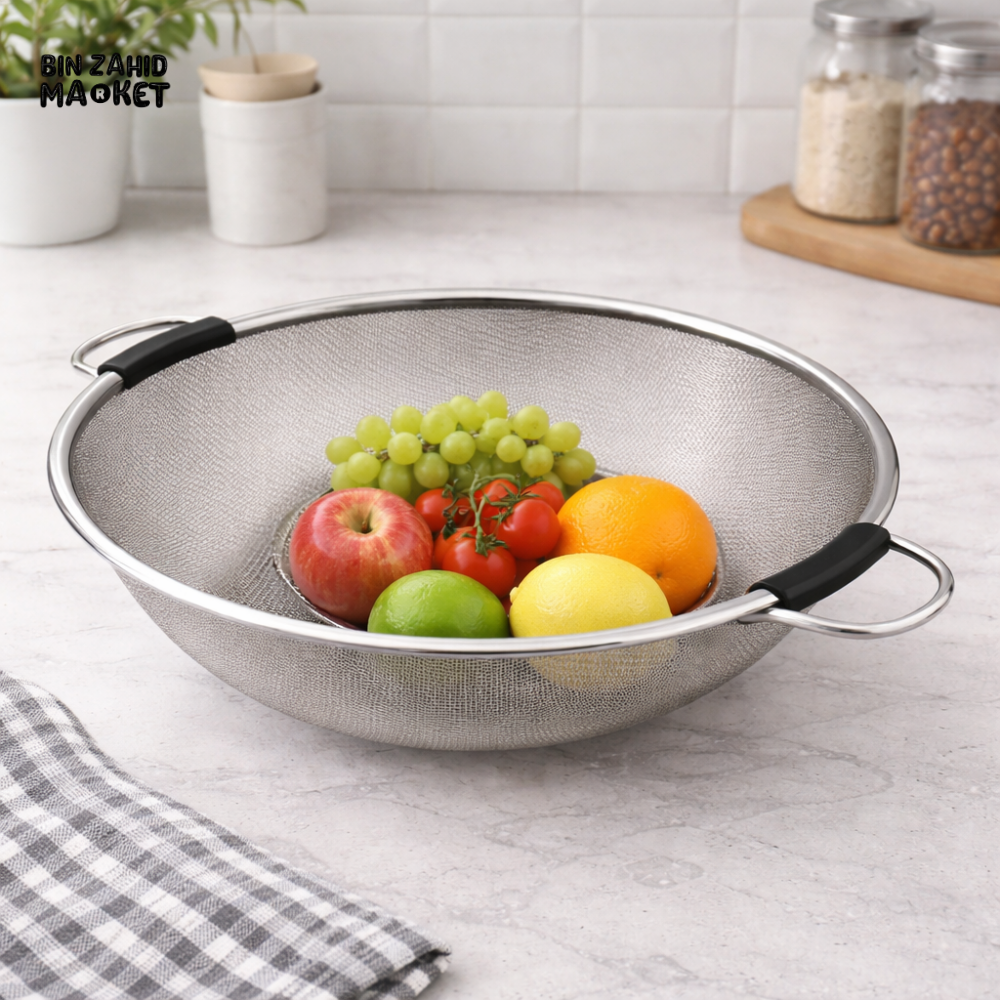 DANNY HOME STAINLESS STEEL DRAINING BASIN 28.5CM COLANDER VEGETABLE & PASTA STRAINER KITCHEN FOOD WASHING BOWL SS122