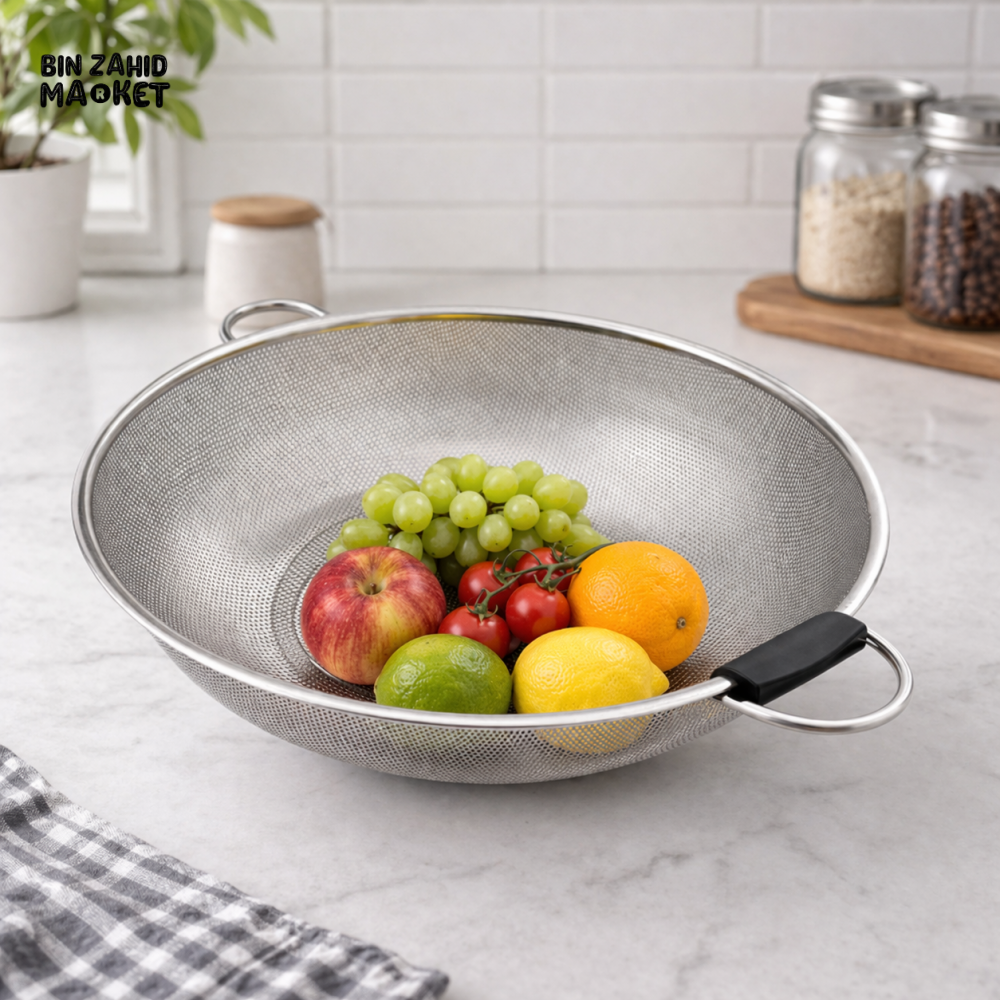 DANNY HOME STAINLESS STEEL DRAINING BASIN 38CM COLANDER VEGETABLE & PASTA STRAINER KITCHEN FOOD WASHING BOWL SS125