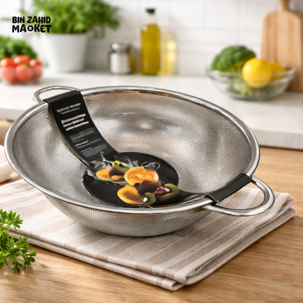 DANNY HOME STAINLESS STEEL MESH COLANDER DRAINING BASIN 25.5CM HEAVY DUTY FRUIT VEGETABLE STRAINER SS121